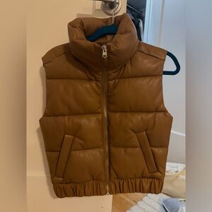 Abercrombie & Fitch cognac/tan/ brown vegan leather Puffer Vest